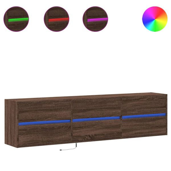 vidaXL Meuble TV mural avec LED ch&ecirc;ne marron 180x31x45 cm
