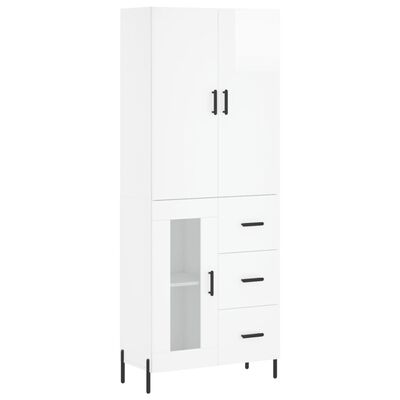 vidaXL Buffet haut Blanc brillant 69,5x34x180 cm Bois d'ingénierie