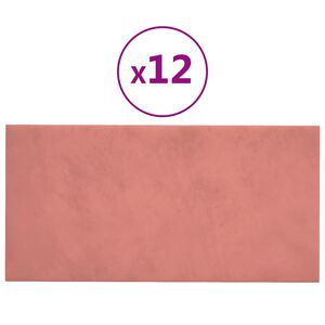 vidaXL Panneaux muraux 12 pcs Rose 30x15 cm Velours 0,54 m&sup2;