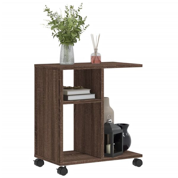 vidaXL Table d'appoint avec roues ch&ecirc;ne marron bois d'ing&eacute;nierie