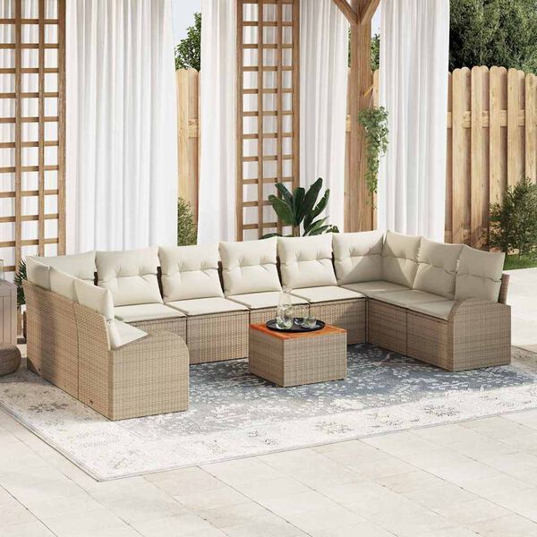 vidaXL Ensemble de canap&eacute; de jardin 11 pcs Beige Poly rotin