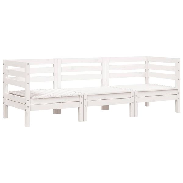 vidaXL Canap&eacute; de jardin 3 places blanc bois de pin massif