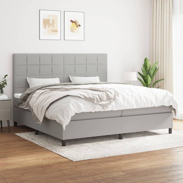 vidaXL Sommier &agrave; lattes de lit avec matelas Gris clair 200x200cm Tissu