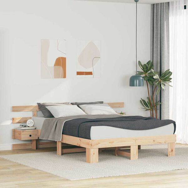 vidaXL Cadre de lit avec t&ecirc;te de lit Marron 140 x 200 cm Pin massif