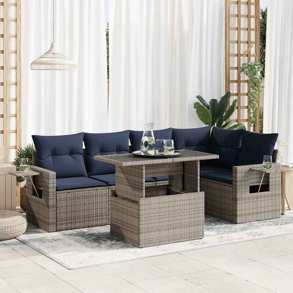 vidaXL Salon de jardin avec coussins 6 pcs gris r&eacute;sine tress&eacute;e acacia