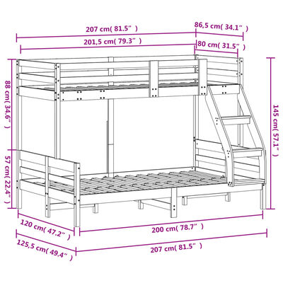 vidaXL Lit superposé 80x200/120x200 cm bois de pin massif