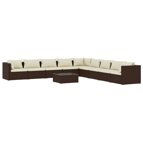 vidaXL Salon de jardin 10 pcs avec coussins R&eacute;sine tress&eacute;e Marron