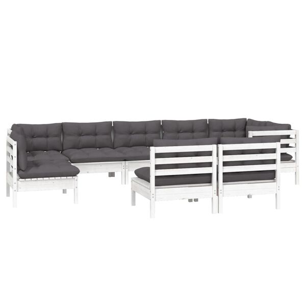 vidaXL Salon de jardin 9 pcs avec coussins blanc bois de pin massif