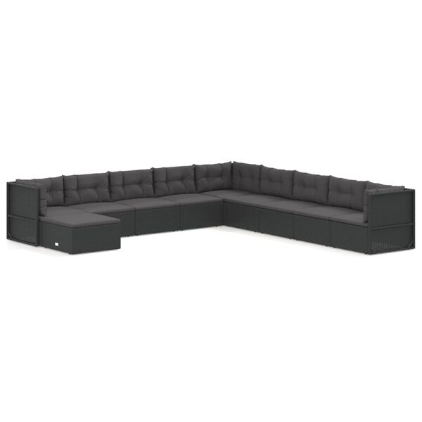 vidaXL Salon de jardin 10 pcs avec coussins noir r&eacute;sine tress&eacute;e