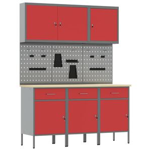 vidaXL Placard de travail avec tiroir 8 pi&egrave;ces Rouge et Gris