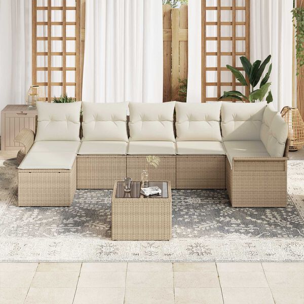 vidaXL Ensemble de canapé de jardin 8 pcs Beige Poly rotin