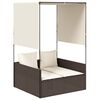 vidaXL Chaise longue double avec toit et rideaux marron r&eacute;sine tress&eacute;e