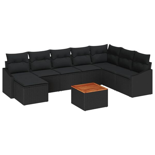 vidaXL Ensemble de canap&eacute; de jardin avec coussin 9 pcs Noir Poly rotin