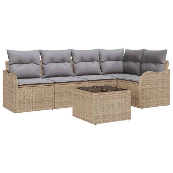 vidaXL Ensemble de canap&eacute; de jardin 6 pcs Beige polyrotin