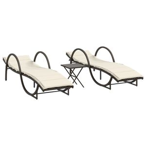 vidaXL Chaises longues lot de 2 avec table marron r&eacute;sine tress&eacute;e