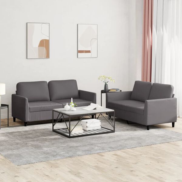 vidaXL Ensemble de canap&eacute;s 2 pcs avec coussins Gris Similicuir