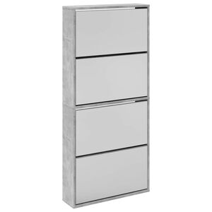 vidaXL Armoire &agrave; chaussures et miroir 4 niveaux gris b&eacute;ton 63x17x134cm