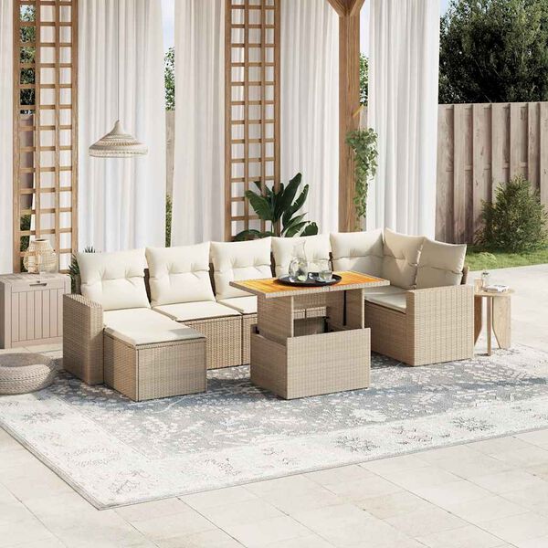 vidaXL Salon de jardin avec coussins 8 pcs beige r&eacute;sine tress&eacute;e