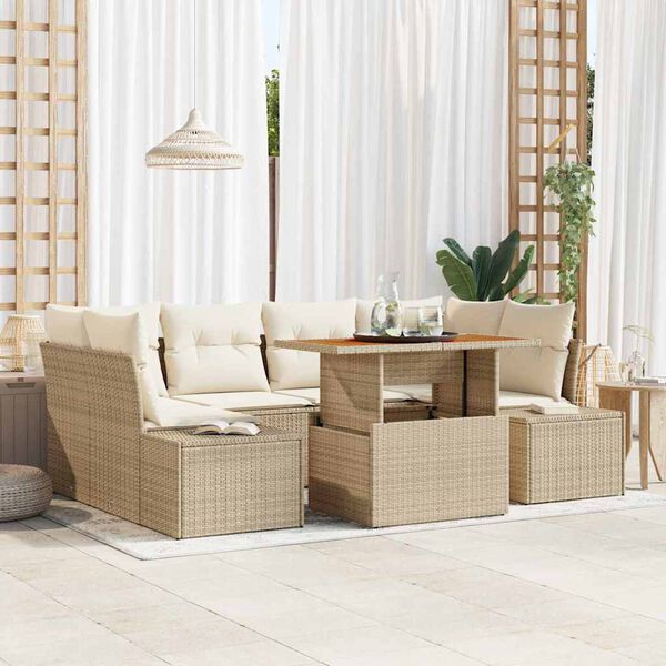 vidaXL Ensemble de salle &agrave; manger pour jardin 7 pcs Beige et cr&egrave;me