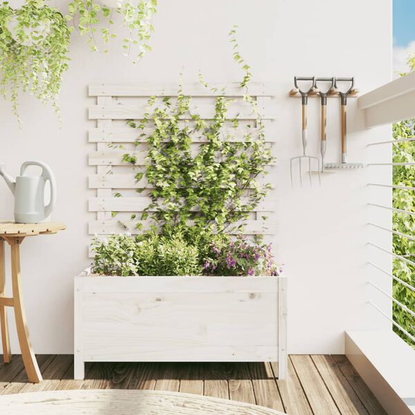 vidaXL Jardini&egrave;re avec support blanc 79x39,5x114 cm bois de pin massif
