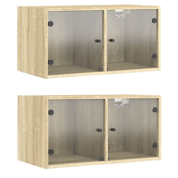 vidaXL Armoires murales portes vitr&eacute;es 2 pcs ch&ecirc;ne sonoma 68,5x37x35cm