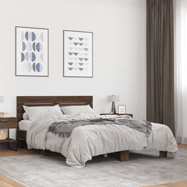vidaXL Cadre de lit sans matelas ch&ecirc;ne marron 135x190 cm