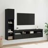 vidaXL Unit&eacute; murale de TV avec LED 4 pcs Ch&ecirc;ne noir Bois d'ing&eacute;nierie
