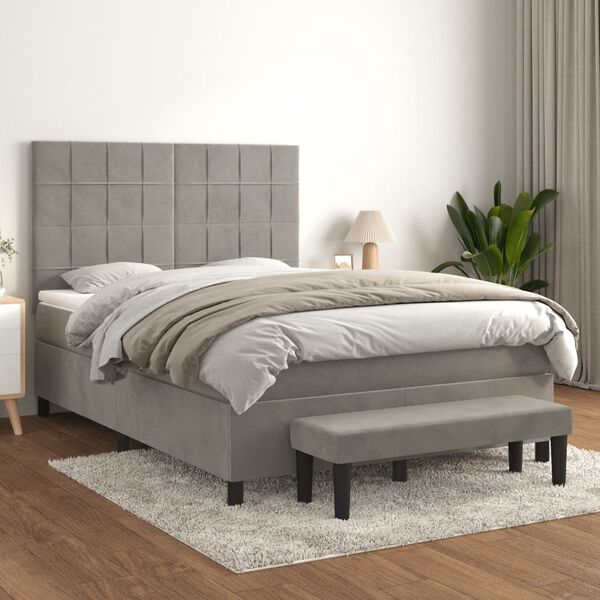 vidaXL Sommier &agrave; lattes de lit et matelas Gris clair 140x200cm Velours
