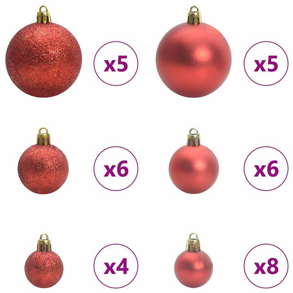 vidaXL Ensemble de Boules de Noël avec 150 LED 61 pcs Rouge Plastique