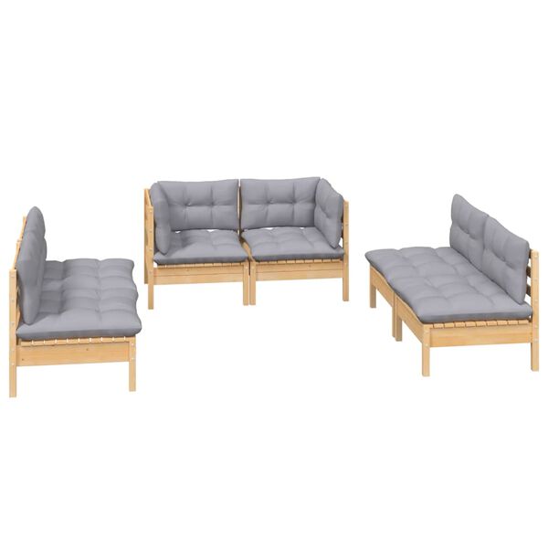 vidaXL Salon de jardin 6 pcs avec coussins gris Bois de pin massif