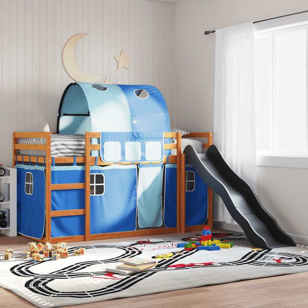 vidaXL Lit superpos&eacute; sans matelas avec toboggan et rideaux 90x200 cm