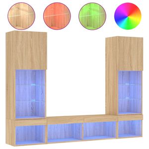 vidaXL Unit&eacute;s murales TV avec LED 5 pcs ch&ecirc;ne sonoma bois d'ing&eacute;nierie