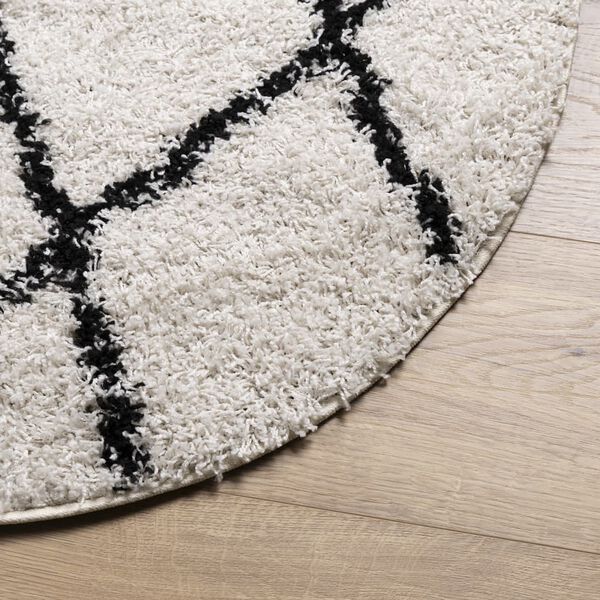 vidaXL Tapis shaggy &agrave; poils longs moderne cr&egrave;me et noir &Oslash; 200 cm