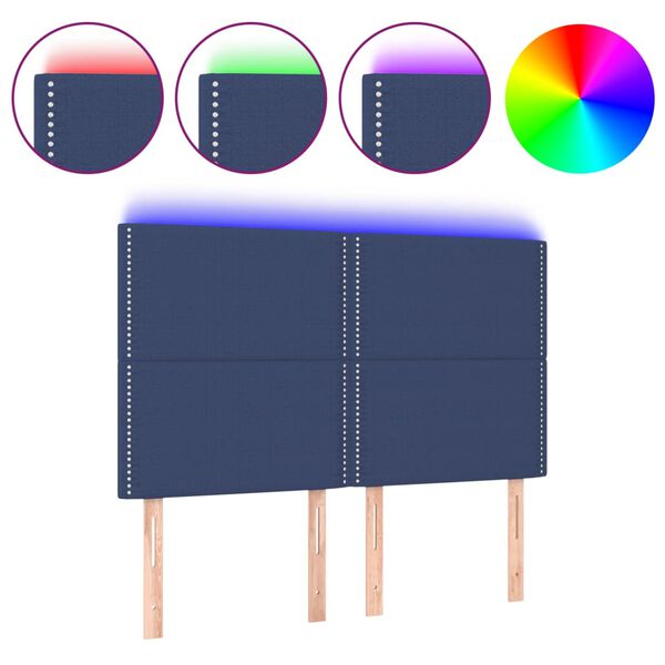 vidaXL T&ecirc;te de lit &agrave; LED Bleu 144x5x118/128 cm Tissu