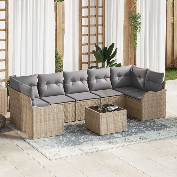 vidaXL Ensemble de canap&eacute; de jardin avec coussin 8 pcs Beige et gris
