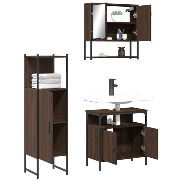 vidaXL Ensemble de meubles de salle de bain 3 pcs Ch&ecirc;ne marron