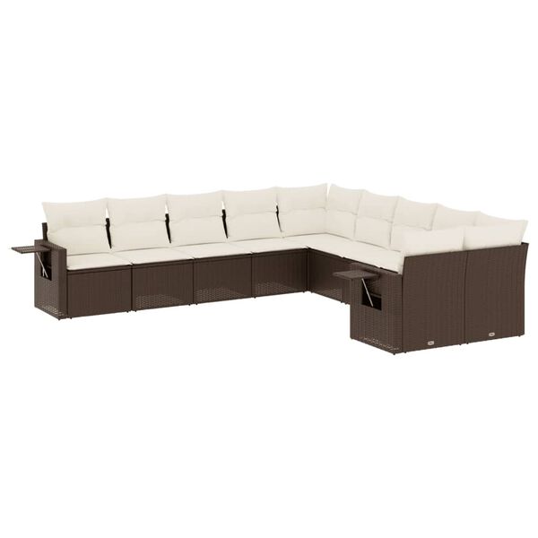 vidaXL Salon de jardin 10 pcs avec coussins marron r&eacute;sine tress&eacute;e