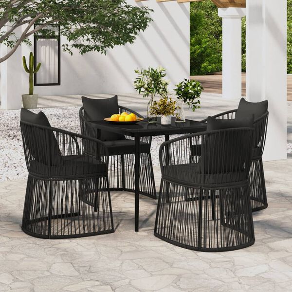 vidaXL Ensemble &agrave; manger de jardin avec coussins 5 pcs Noir