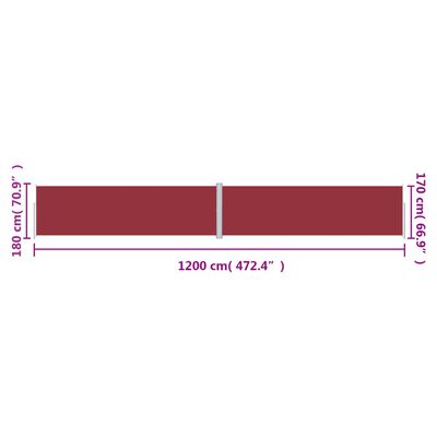 vidaXL Auvent latéral rétractable Rouge 180x1200 cm
