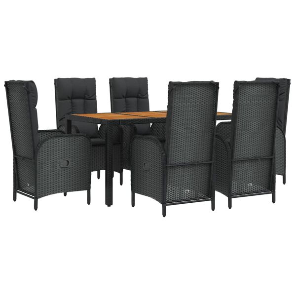 vidaXL Ensemble &agrave; manger de jardin coussins 7pcs Noir R&eacute;sine tress&eacute;e