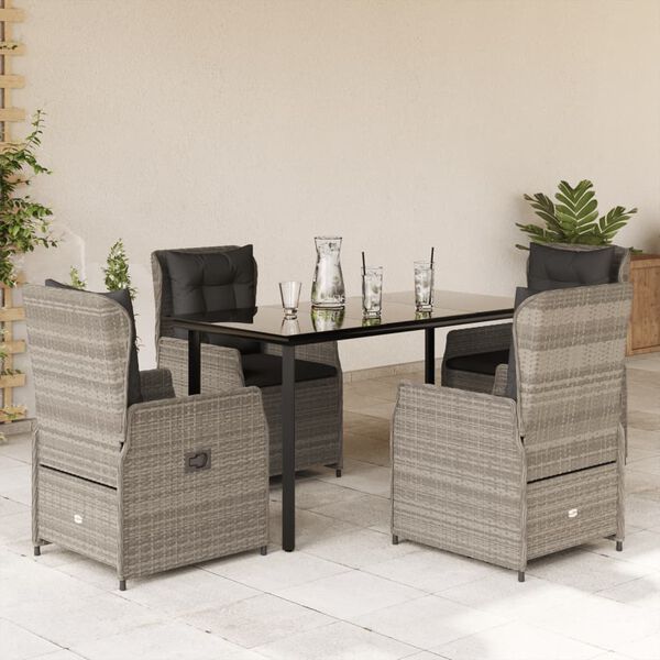 vidaXL Ensemble &agrave; manger de jardin et coussins 5 pcs gris clair rotin