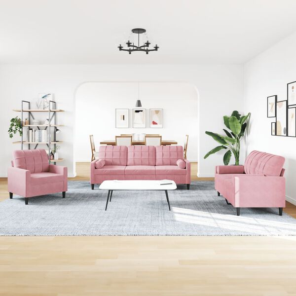 vidaXL Ensemble de canap&eacute;s 4pcs et coussins et traversins rose velours