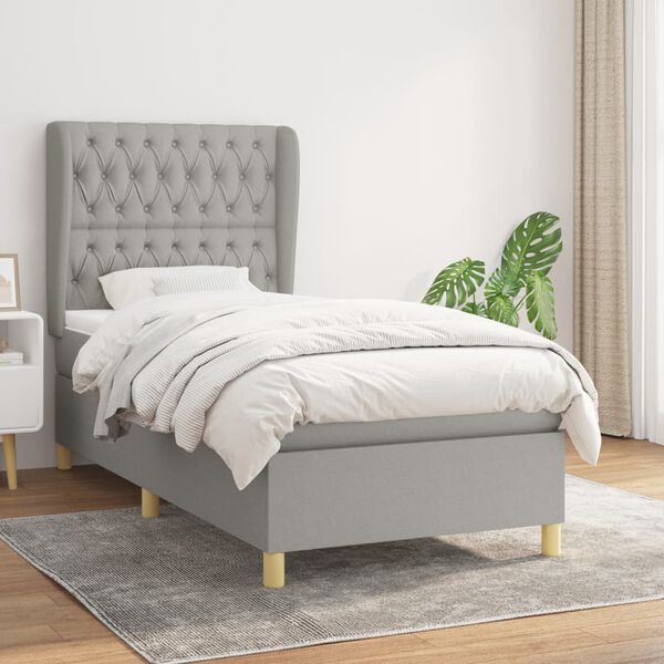 vidaXL Sommier &agrave; lattes de lit et matelas Gris clair 90x190 cm Tissu