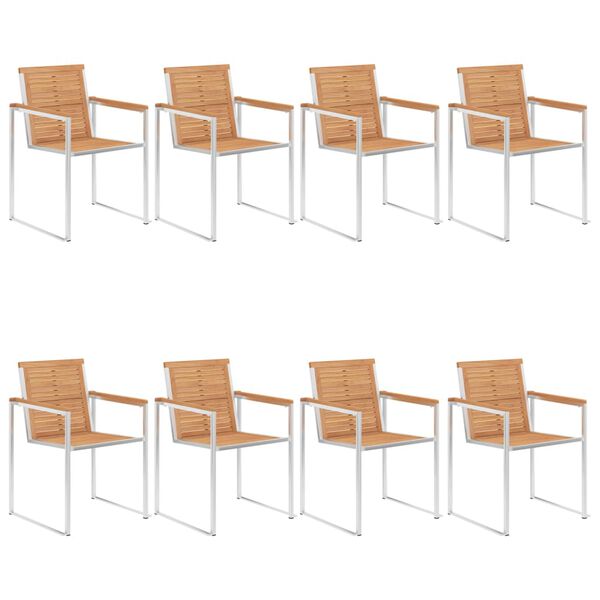vidaXL Chaises de jardin lot de 8 avec coussins Bois de teck massif