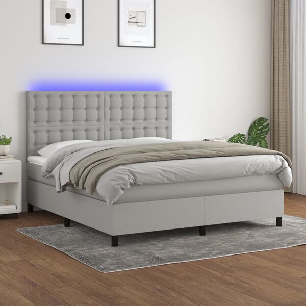 vidaXL Sommier &agrave; lattes de lit et matelas et LED Gris clair 160x200 cm
