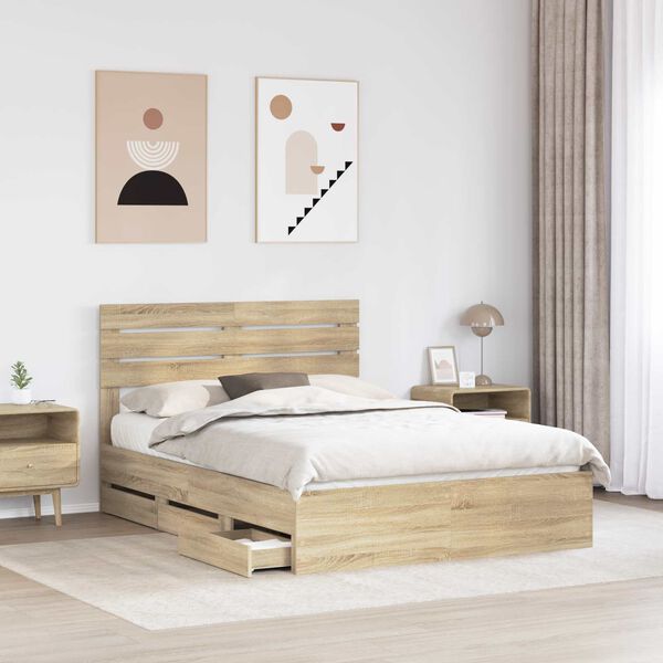 vidaXL Cadre de lit Ch&ecirc;ne Sonoma 140 x 200 cm Bois Ing&eacute;nierie