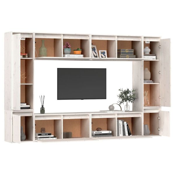 vidaXL Meubles TV 8 pcs Blanc Bois massif de pin