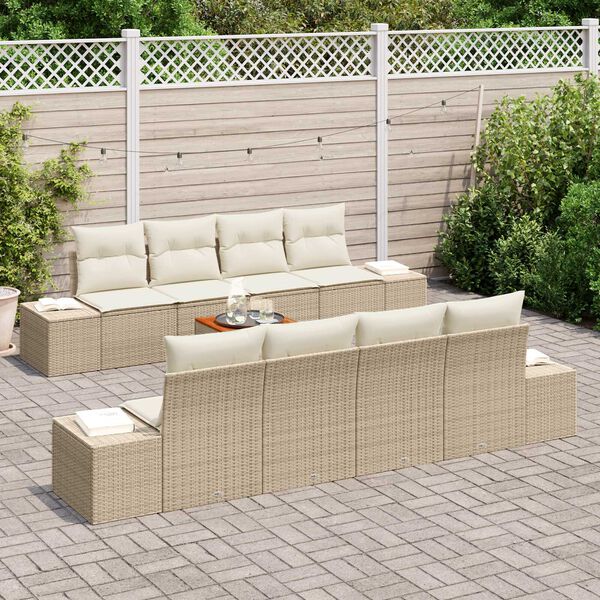 vidaXL Ensemble de canap&eacute; de jardin avec coussin 9 pcs Beige polyrotin