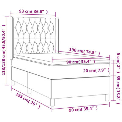 vidaXL Sommier à lattes de lit matelas et LED Crème 90x190 cm Tissu