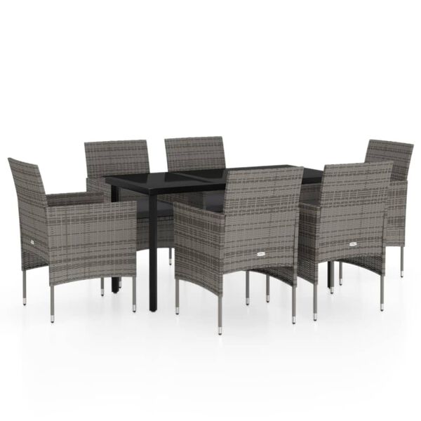 vidaXL Ensemble &agrave; manger de jardin coussins 7pcs Gris et noir
